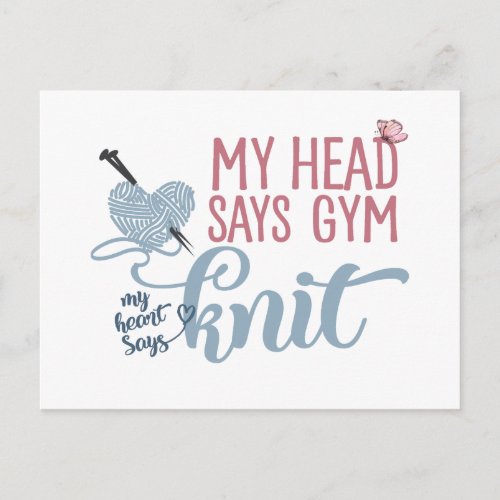 Fun Knit or Gym Dilemna for Knitters  Yarn Lovers Postcard