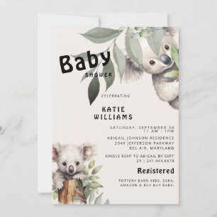 Fun Koala Bear Beige Oh Boy! Baby Shower Invitation