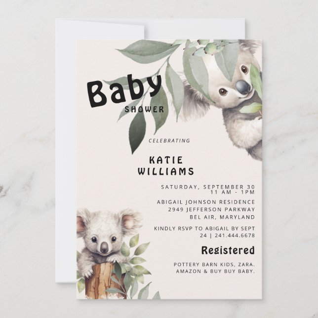 Fun Koala Bear Beige Oh Boy! Baby Shower  Invitation (Front)