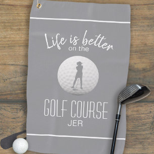 Fun Lady Golfer Golf Course Life Silhouette Gray Golf Towel