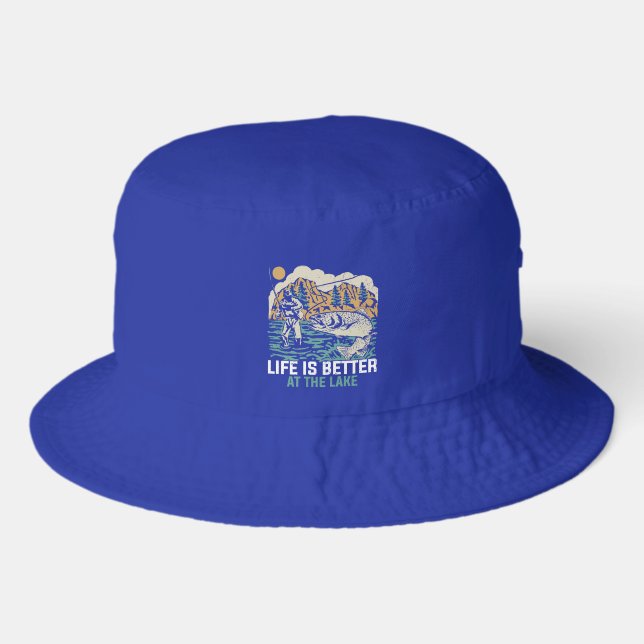 Fun lake fishing word art  bucket hat (Front)