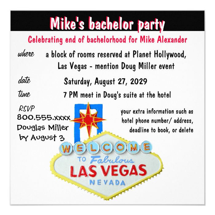 Fun Las Vegas Bachelor Party Custom Announcement