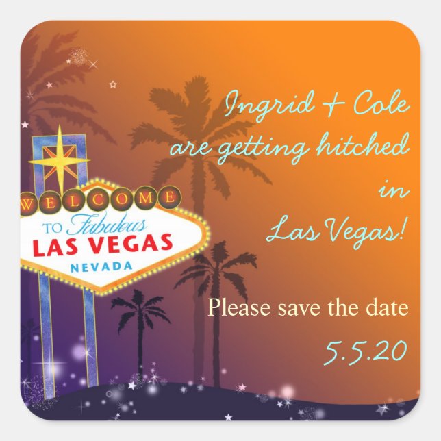 Fun Las Vegas Wedding Save the Date Square Sticker (Front)