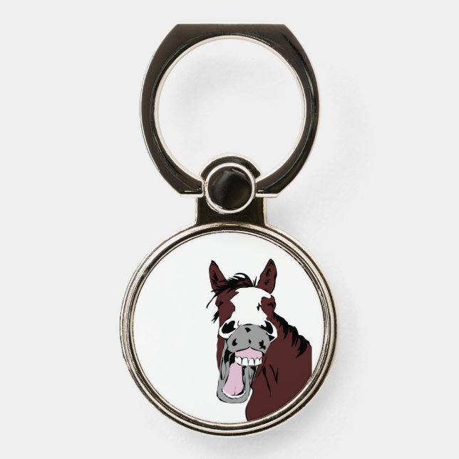 Fun Laughing Horse Cartoon Humor Animal Art Phone Ring Stand (Front)