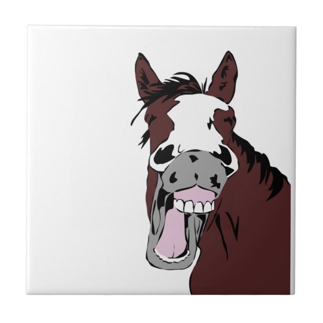 Fun Laughing Horse Head Logo Ceramic Tile (Front)