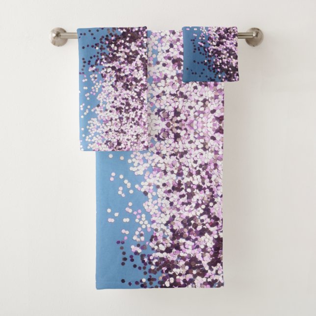 Fun Lavender Confetti on Blue Bath Towel Set (Insitu)