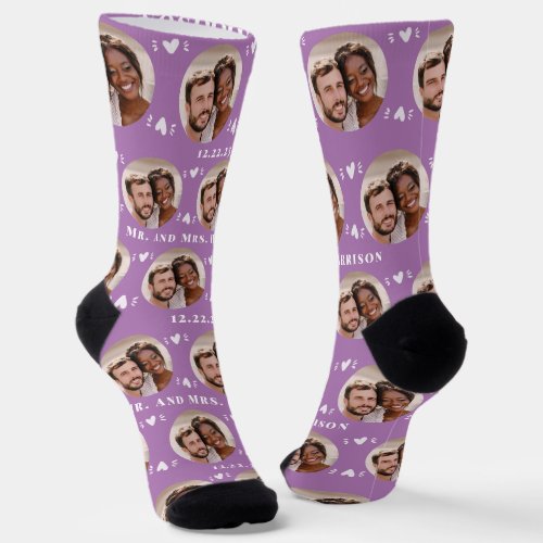 Fun Lavender Newlyweds Photo Pattern Socks