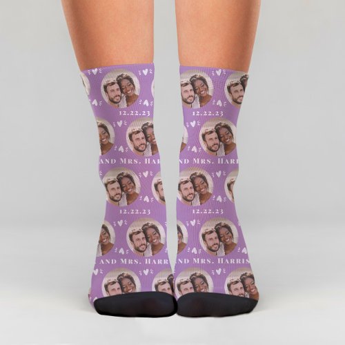 Fun Lavender Newlyweds Photo Pattern  Socks