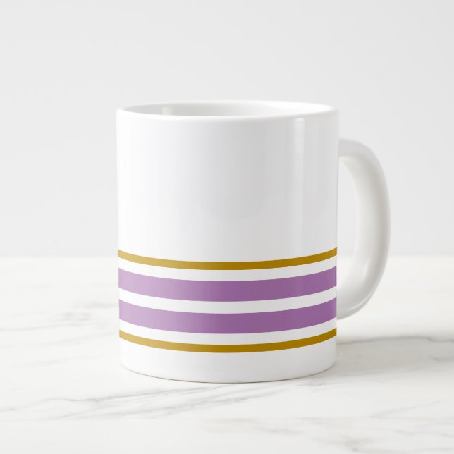 Fun Lavender Purple Base Racing Stripes On White Giant Coffee Mug (Front Right)