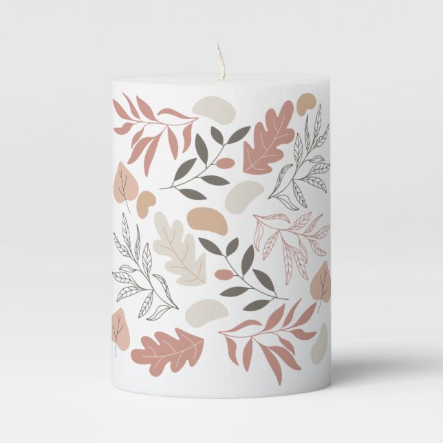 Fun Leafy Terra Cotta Pattern Pillar Candle (Front)