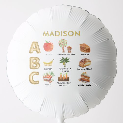 Fun Learning ABCs Apple Banana Carrot Name   Balloon