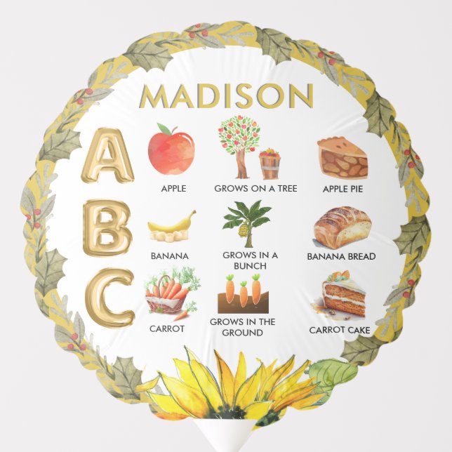 Fun Learning ABC’s Apple Banana Carrot Name   Balloon (Front)