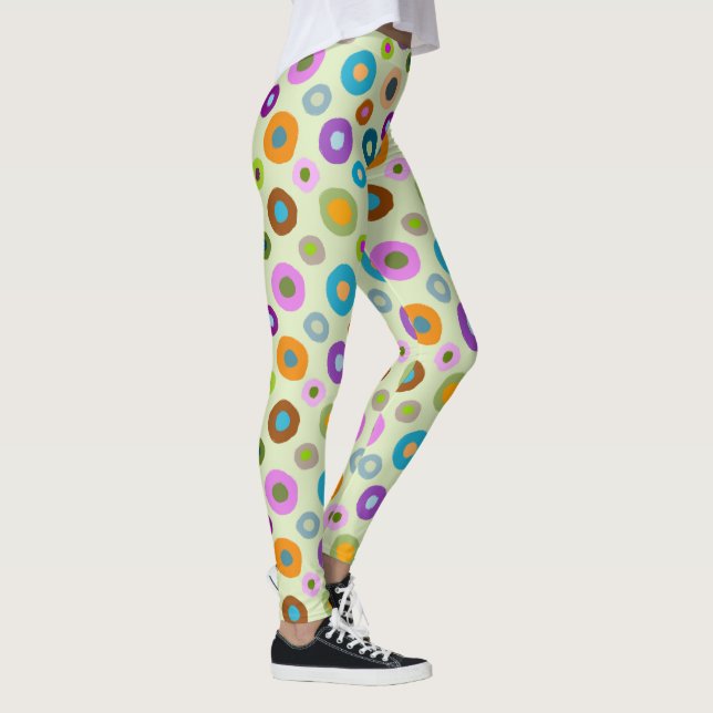Fun leggings all over colorful dots on light green (Right)