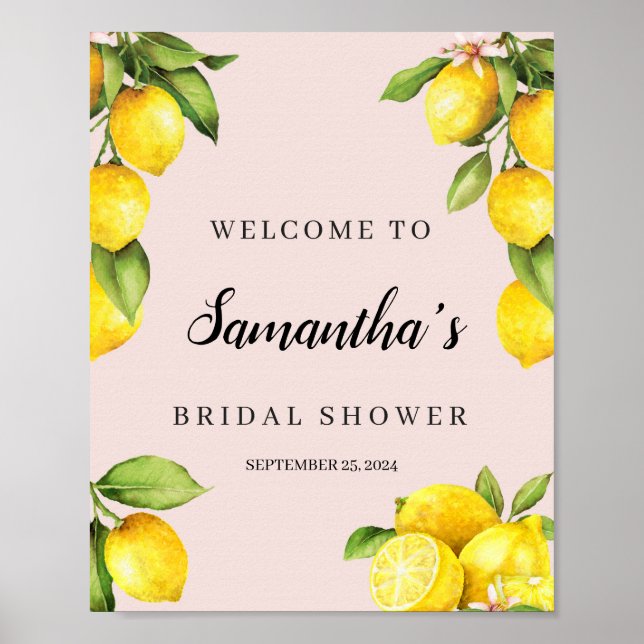 Fun lemon citrus summer bridal shower welcome sign (Front)