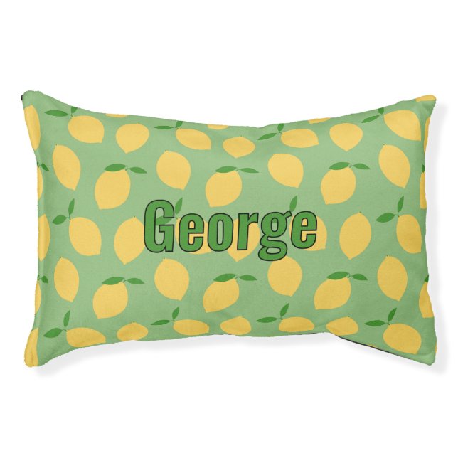 Fun Lemon Green Personalize Pet Name Bed (Front)
