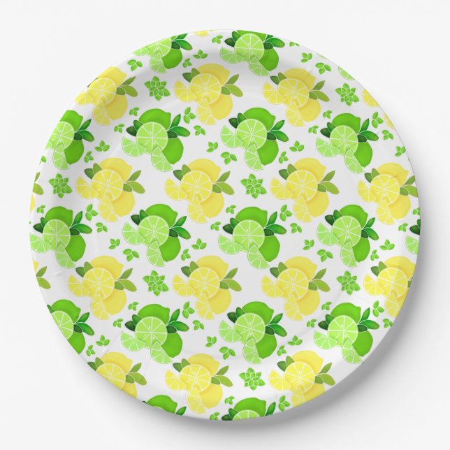 Fun lemon lime pattern   paper plates (Front)