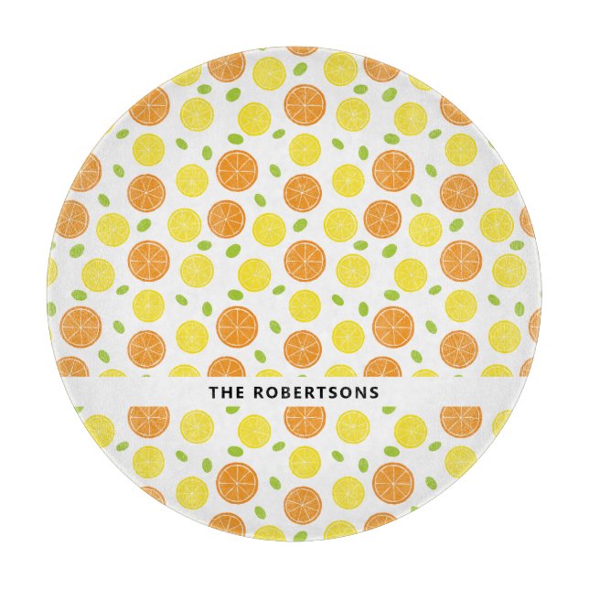 Fun Lemon, Orange, and Grape Fruit Personalized Cutting Board (Front)