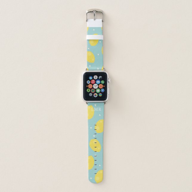 Fun Lemons Pattern Monogrammed Apple Watch Band (Front)
