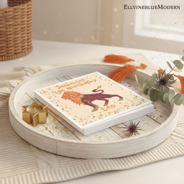 Fun Leo First Birthday & Gold Confetti Napkins (Creator Uploaded)