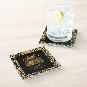 Fun Leopard Birthday Queen Fifty Birthday Glass Coaster