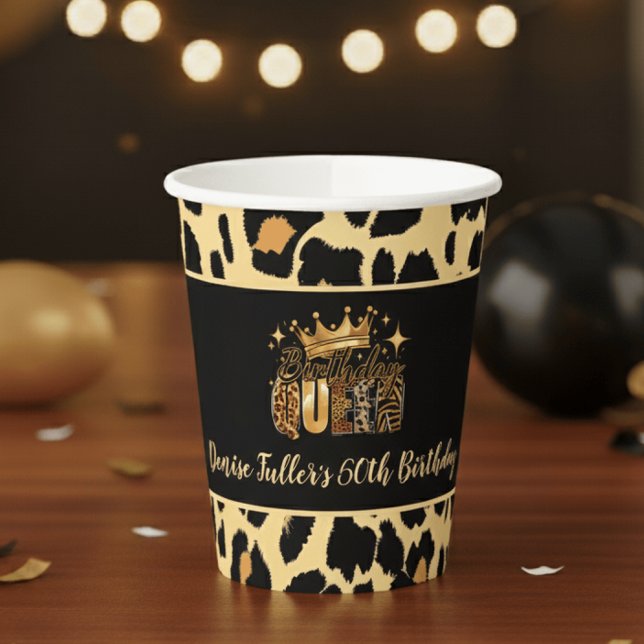Fun Leopard Birthday Queen Fifty Birthday Paper Cups (Creator Uploaded)