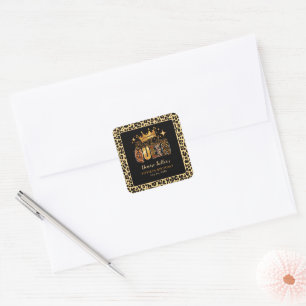 Fun Leopard Birthday Queen Fifty Birthday Square Sticker