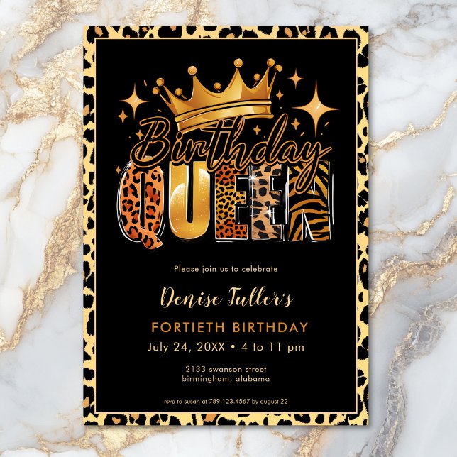 Fun Leopard Birthday Queen Forty Birthday Invitation (Fun Leopard Birthday Queen Forty Birthday Invitation)