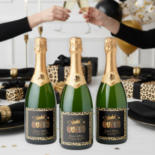 Fun Leopard Birthday Queen Forty Birthday Sparkling Wine Label