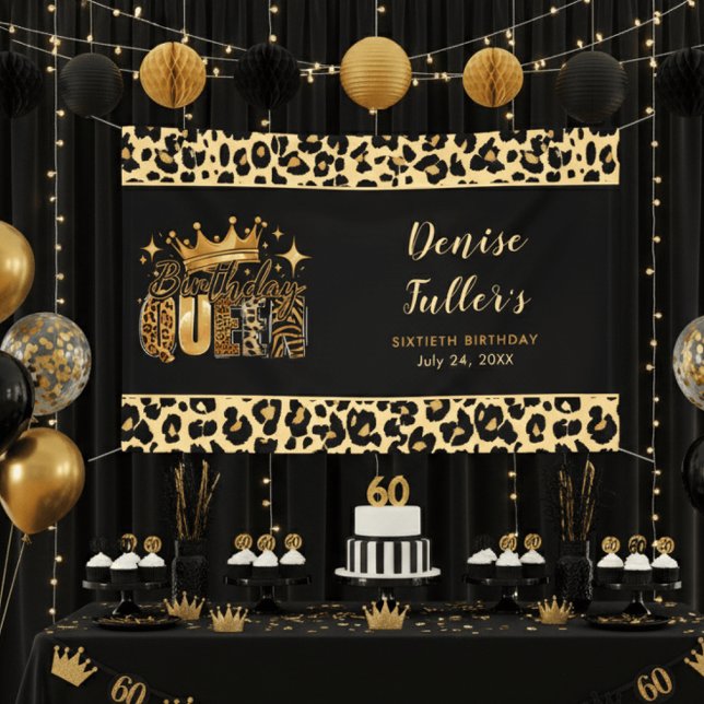 Fun Leopard Birthday Queen Sixty Birthday Banner (Creator Uploaded)