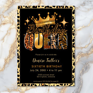 Fun Leopard Birthday Queen Sixty Birthday Invitation