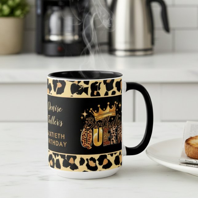 Fun Leopard Birthday Queen Sixty Birthday Mug (Creator Uploaded)