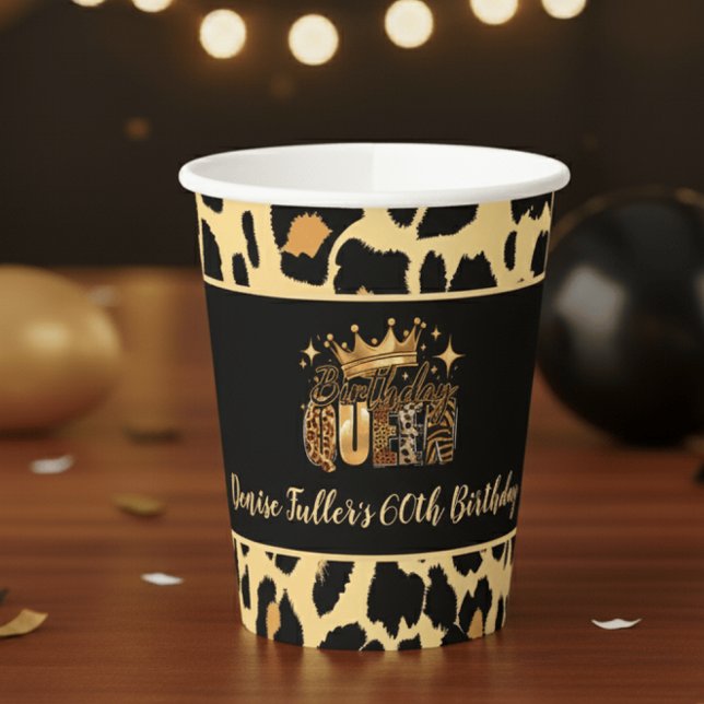 Fun Leopard Birthday Queen Sixty Birthday Paper Cups (Creator Uploaded)