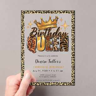 Fun Leopard Birthday Queen Thirty Birthday Acrylic Invitations