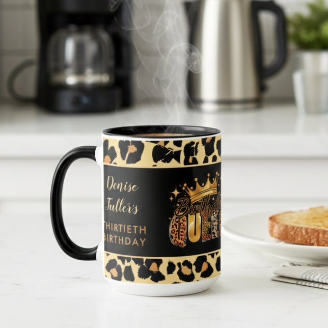 Fun Leopard Birthday Queen Thirty Birthday Mug (Creator Uploaded)