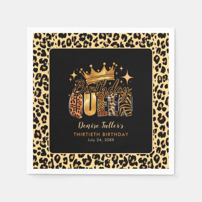 Fun Leopard Birthday Queen Thirty Birthday Napkins (Front)