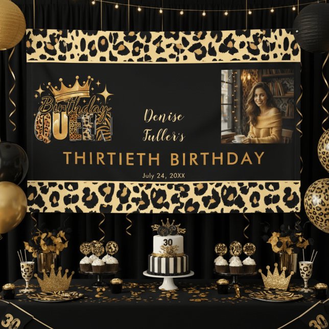 Fun Leopard Birthday Queen Thirty Photo Birthday Banner (Creator Uploaded)