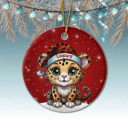 Fun Leopard Red Sparkle Animal Print Lover 🐆🐈🐾 Ceramic Ornament