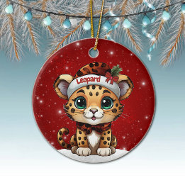 Fun Leopard Red Sparkle Animal Print Lover 🐆🐈🐾 Ceramic Ornament