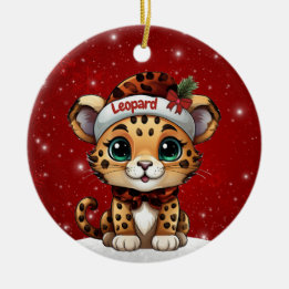 Fun Leopard Red Sparkle Animal Print Lover 🐆🐈🐾 Ceramic Ornament