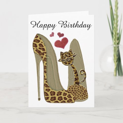 Fun Leopard Stiletto and Cat Card