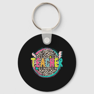 Fun Leopard Teacher Happy First Day Of School Teac Keychain