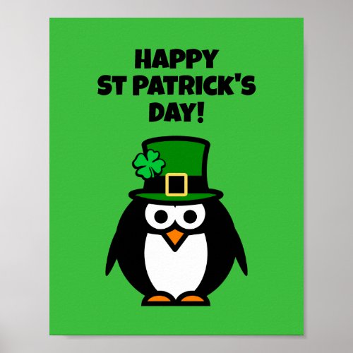 Fun leprechaun penguin cartoon St Patricks Day Poster