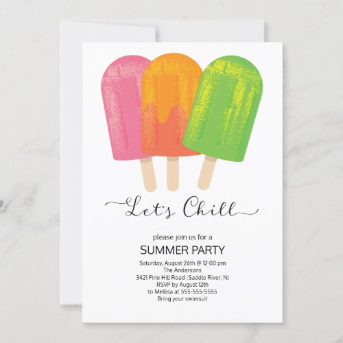 Fun Lets Chill Ice Pops Summer Party Invitation