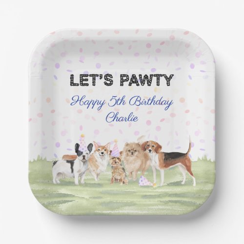 Fun Lets Pawty Blue Custom Dog Birthday Party Paper Plates
