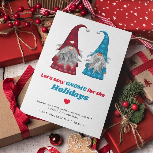Fun Lets Stay Gnome for the Holidays Christmas Holiday Card