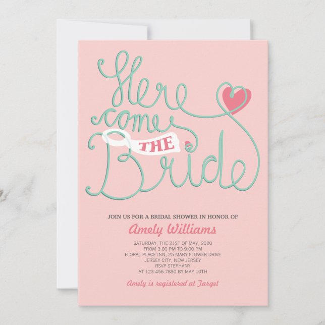 Fun Lettering Blush Pink Bridal Shower Invite (Front)