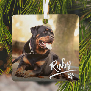 Fun Lettering Pet Photo Christmas Metal Ornament