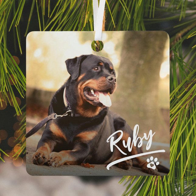 Fun Lettering Pet Photo Christmas Metal Ornament (Creator Uploaded)