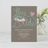 Fun Lettering Pink Brown Bridal Shower Invite (Standing Front)