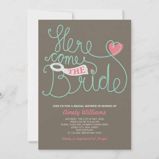 Fun Lettering Pink Brown Bridal Shower Invite (Front)